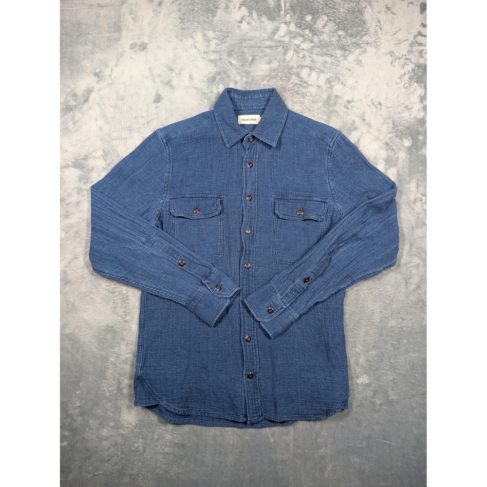 Taylor Stitch Shirt Mens 38 Blue Long Sleeve Button Front Workwear Casual Slub